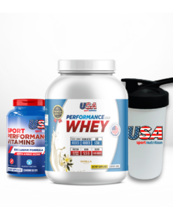 PERFORMANCE NUTRI WHEY (VANILLA) + SPORT PERFORMANCE VITAMINS COM AMINOACIDOS + COQUETELEIRA USA SPORT NUTRITION (500ML)